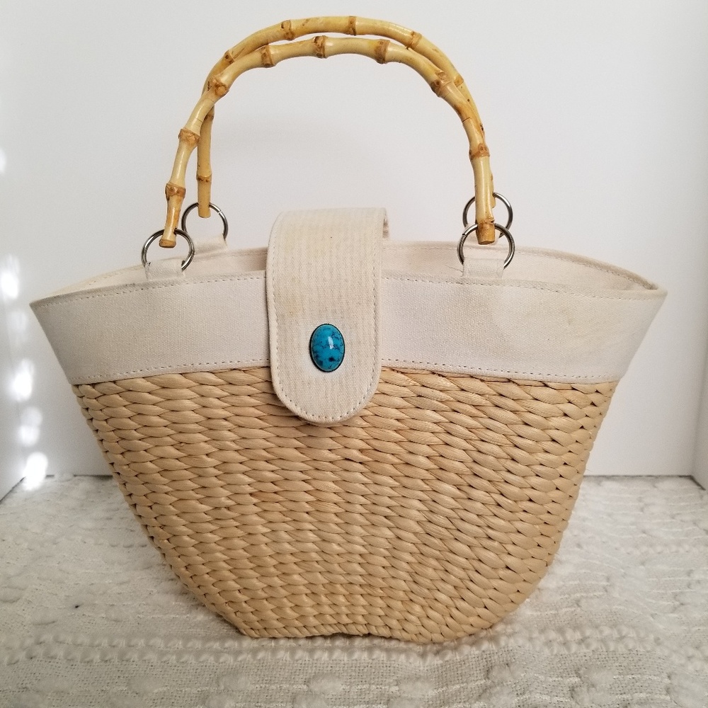 Davidoff straw bamboo handle handbag